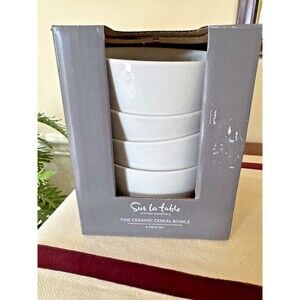 NEW Set of 4 Sur La Table Kitchen Essentials Fine Ceramic Cereal Bowls - White